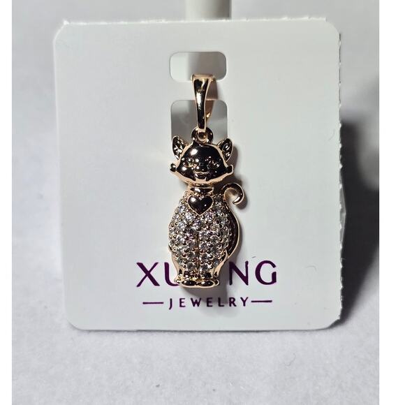 Jeweled Rhinestone Cat Meow Pendant - Picture 1 of 3